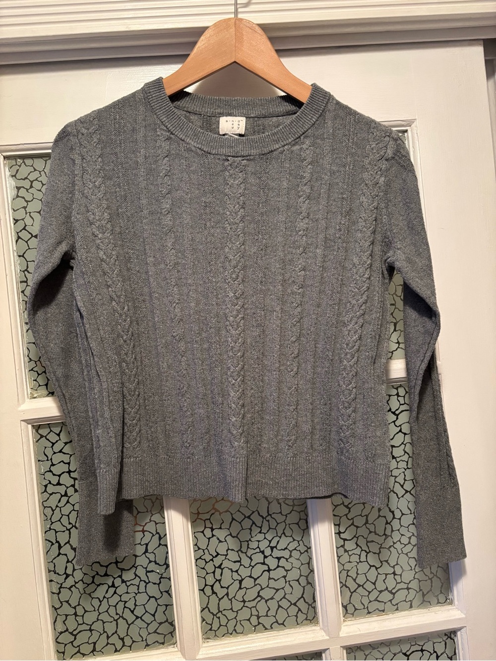 Gray Cable Knit Crewneck Sweater